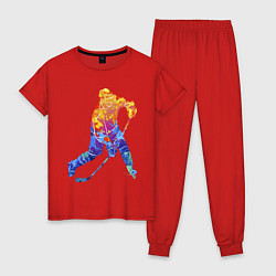 Пижама хлопковая женская Хоккеист, цвет: красный