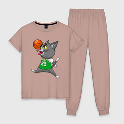 Пижама хлопковая женская Jordan Cat, цвет: пыльно-розовый