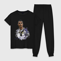 Пижама хлопковая женская Cristiano Ronaldo Manchester United Portugal, цвет: черный