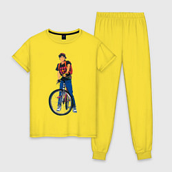 Пижама хлопковая женская Golden boy со своим велосипедом, цвет: желтый