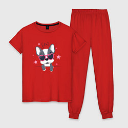 Пижама хлопковая женская Маленькая собачка в очках Star, цвет: красный