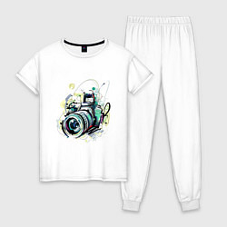 Пижама хлопковая женская Фотоаппарат, цвет: белый