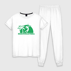 Пижама хлопковая женская Пляжный волейбол, цвет: белый