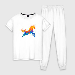 Пижама хлопковая женская Конь цветной, цвет: белый