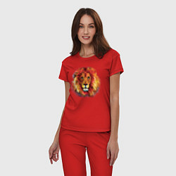 Пижама хлопковая женская Лев акварельный, цвет: красный — фото 2