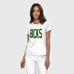 Пижама хлопковая женская BCKS Bucks, цвет: белый — фото 2