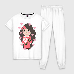 Пижама хлопковая женская Цветение сакуры, цвет: белый