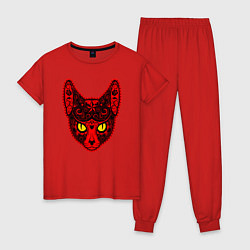 Пижама хлопковая женская Devil Cat, цвет: красный