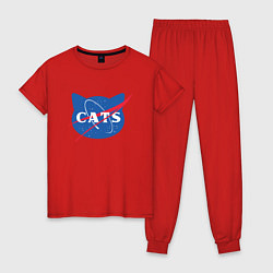 Пижама хлопковая женская Cats NASA, цвет: красный
