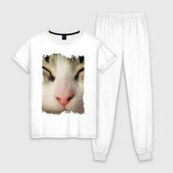 Пижама хлопковая женская Котик, цвет: белый