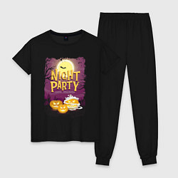 Пижама хлопковая женская Ночная вечеринка, цвет: черный