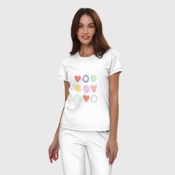 Пижама хлопковая женская Цветные сердца и круги, цвет: белый — фото 2
