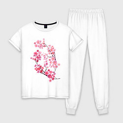 Пижама хлопковая женская Цветение вишни, цвет: белый