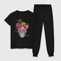 Пижама хлопковая женская День мертвых Мексика, цвет: черный