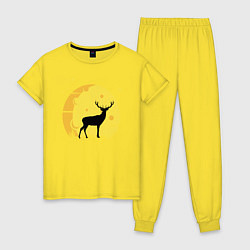 Пижама хлопковая женская Олень перед Луной, цвет: желтый