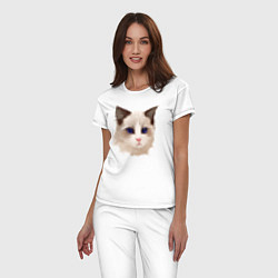 Пижама хлопковая женская Хмурый кот, цвет: белый — фото 2