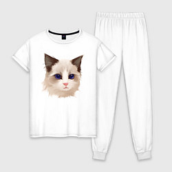 Пижама хлопковая женская Хмурый кот, цвет: белый