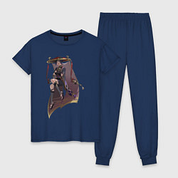 Пижама хлопковая женская Скарамучча, цвет: тёмно-синий