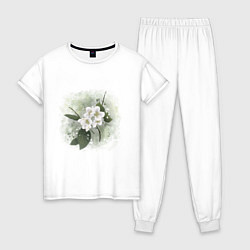 Пижама хлопковая женская Ароматный жасмин, цвет: белый