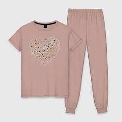 Пижама хлопковая женская Космос в сердце, цвет: пыльно-розовый