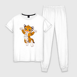 Пижама хлопковая женская Милый тигренок, цвет: белый