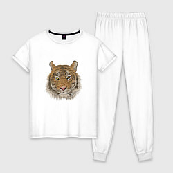 Пижама хлопковая женская Тигр, цвет: белый