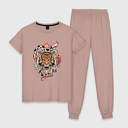 Пижама хлопковая женская Тигр и Змея, цвет: пыльно-розовый
