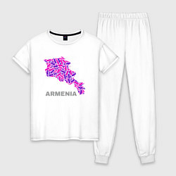 Пижама хлопковая женская Карта - Армения, цвет: белый