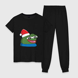 Пижама хлопковая женская Pepe, pepe happy, Пепе хеппи, pepe happy new year, цвет: черный