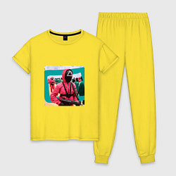 Пижама хлопковая женская Игра в кальмара 2021, цвет: желтый