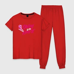 Пижама хлопковая женская SKIING WITH HEART, цвет: красный
