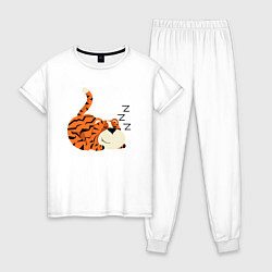 Пижама хлопковая женская Спящий тигренок, цвет: белый