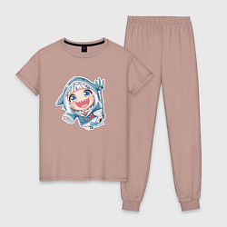 Пижама хлопковая женская Акула тян, цвет: пыльно-розовый