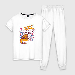 Пижама хлопковая женская Cute little tiger cub, цвет: белый