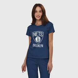 Пижама хлопковая женская Бруклин Нетс логотип, цвет: тёмно-синий — фото 2