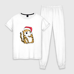 Пижама хлопковая женская Удивленный новогодний тигр, цвет: белый