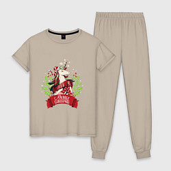 Пижама хлопковая женская Christmas Unicorn, цвет: миндальный