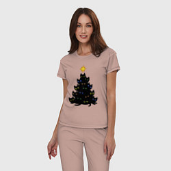 Пижама хлопковая женская НовоКОТняя елка, цвет: пыльно-розовый — фото 2