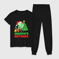 Пижама хлопковая женская Christmas Zombie, цвет: черный