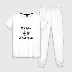 Пижама хлопковая женская Металлика Metallica рок, цвет: белый