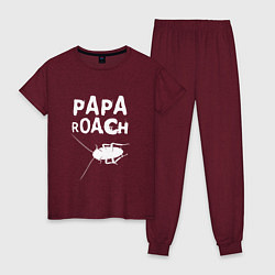 Пижама хлопковая женская Papa roach Таракан, цвет: меланж-бордовый
