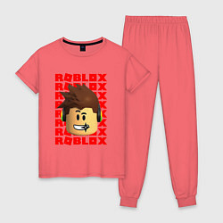 Пижама хлопковая женская ROBLOX RED LOGO LEGO FACE, цвет: коралловый