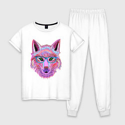 Пижама хлопковая женская Neon fox in glass, цвет: белый
