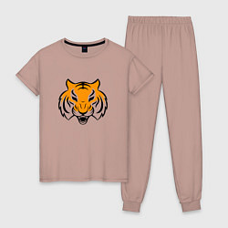 Пижама хлопковая женская Тигр логотип, цвет: пыльно-розовый