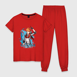 Пижама хлопковая женская Тарталья Tartaglia Genshin Impact, цвет: красный
