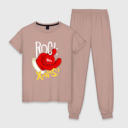 Пижама хлопковая женская Red mittens Rock this xmas, цвет: пыльно-розовый