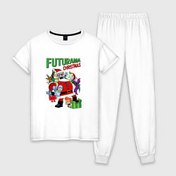 Пижама хлопковая женская Christmas Futurama, цвет: белый