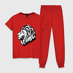 Пижама хлопковая женская Лев в наушниках, цвет: красный