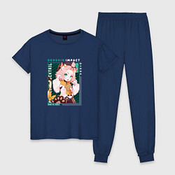 Пижама хлопковая женская Диона Diona милый котенок, Genshin Impact, цвет: тёмно-синий