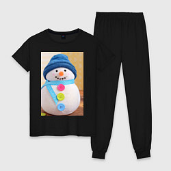 Пижама хлопковая женская Счастливый снеговичок, цвет: черный